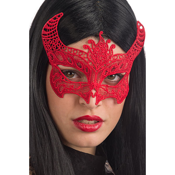 Ansiktsmask - Devil mask in red Fabric Macrame multifärg