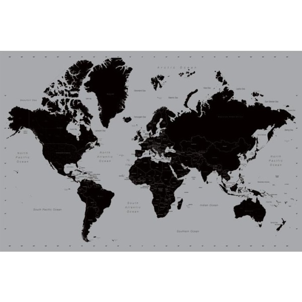 Världskarta - Svart och silver - World Map multifärg