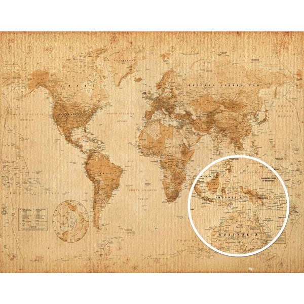 World map - Antique Style Antik Världskarta Multicolor