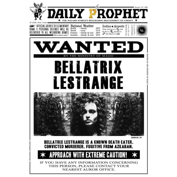 A3 print - Harry Potter - Daily Prophet - Søges Bellatrix Lestr Multicolor
