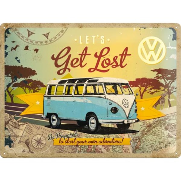 Metallskylt 30Ã—40 cm Volkswagen, LetÂ´s get lost multifärg