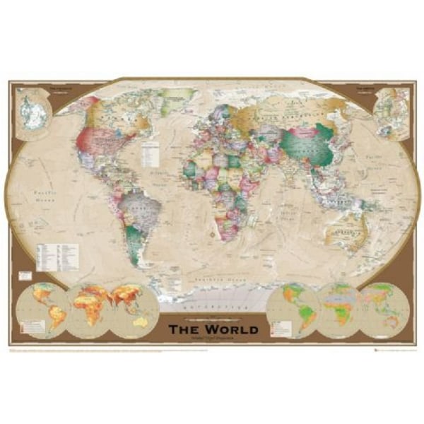 Poster Världskarta Trippel projection multifärg