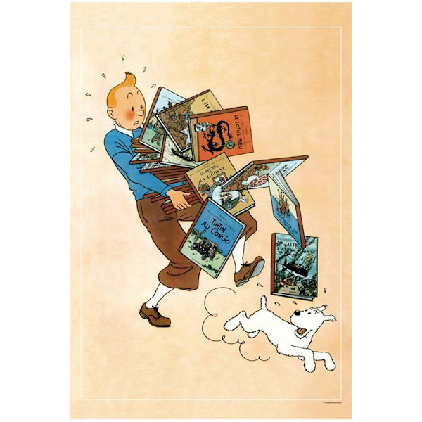 Poster - Tintin bär böcker multifärg
