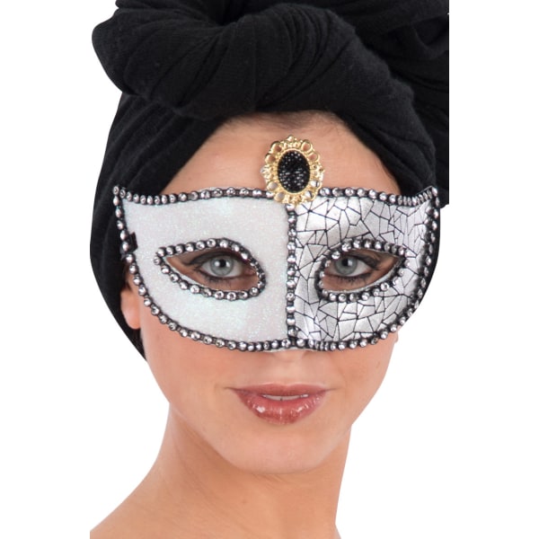 Ansiktsmask - Mask in silver glitter and black gem multifärg