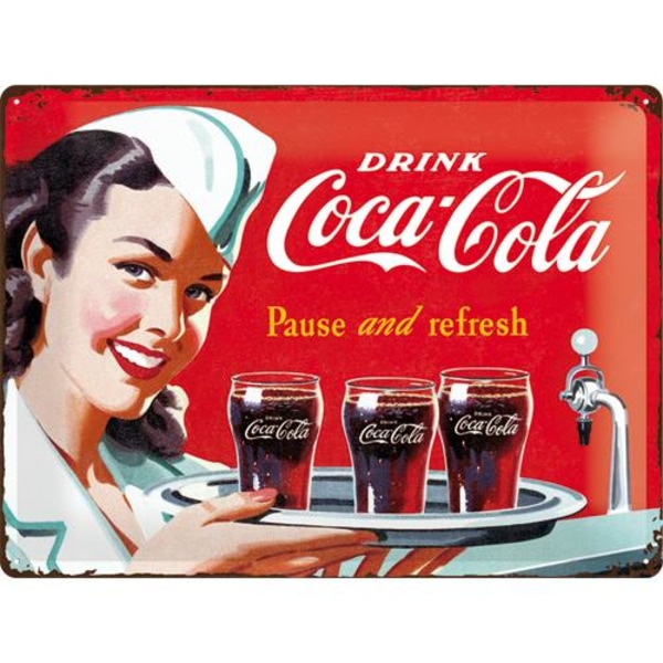 Metallskylt 30Ã—40 cm Coca-Cola, Pause and refresh multifärg
