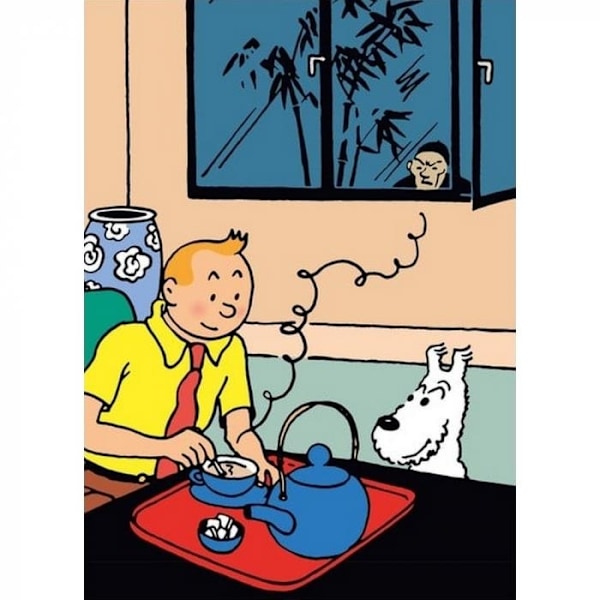 Tintin - Plastficka A4 - Blå Lotus - Tintin dricker Te multifärg