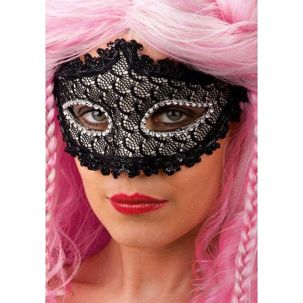 Ansiktsmask - Black mask with lace and strass multifärg