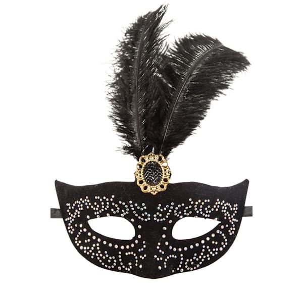 Ansiktsmask - Black velvet mask with silver and feathers multifärg