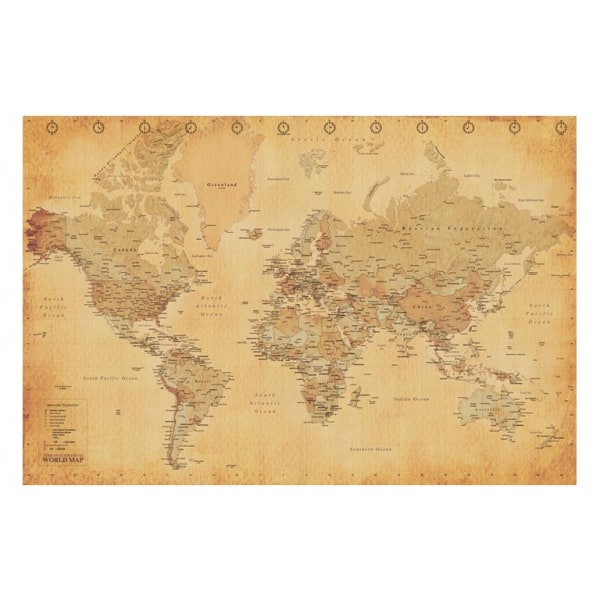 Världskarta - Antik stil multifärg