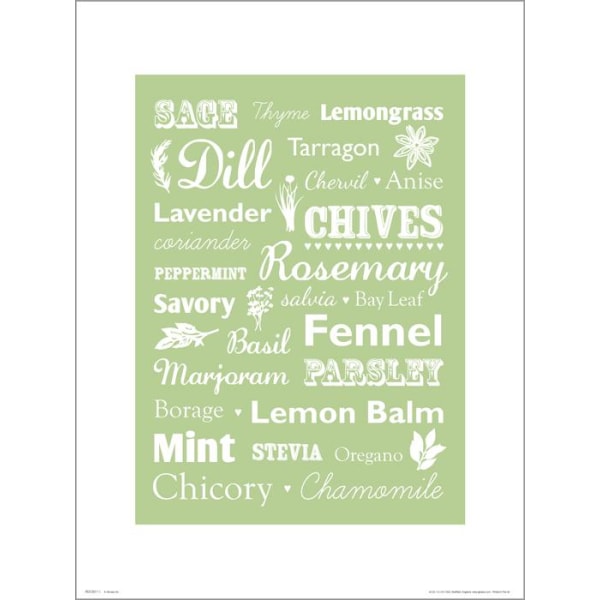 Exklusivt Art Print - Herbs - Kryddor - Text Multicolor