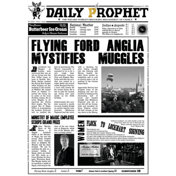 A3 print - Harry Potter - Daily Prophet - Flying Ford Anglia Multicolor