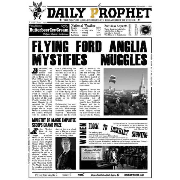 A3 Print - Harry Potter - Daily Prophet - Flying Ford Anglia Multicolor
