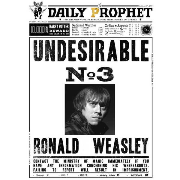 A3-printti - Harry Potter - Daily Profeetta - Donald Weasley nro 3 Multicolor