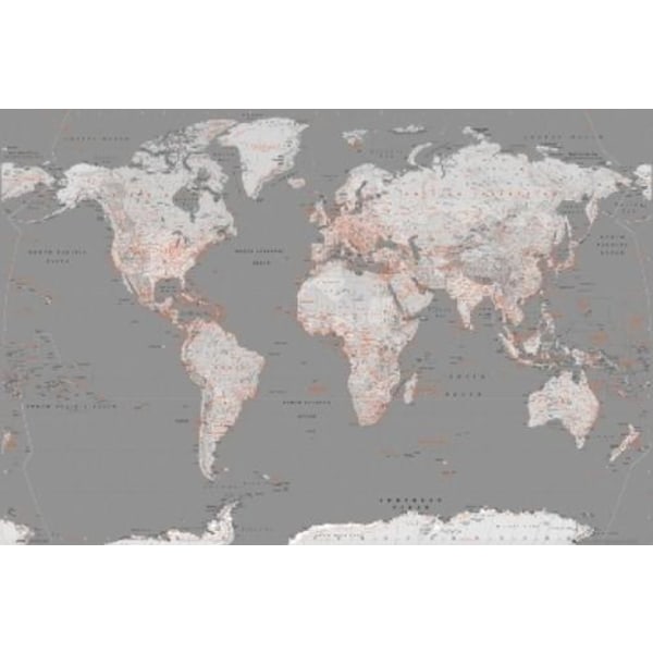 Världskarta - Silvergrå/Orange - World map multifärg