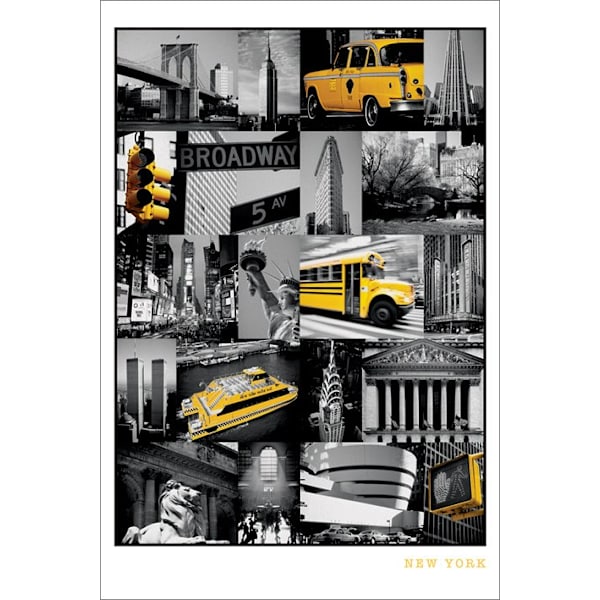 New York - Collage Landmarks - Yellow cab multifärg