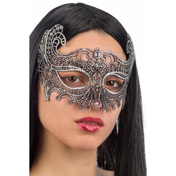 Ansiktsmask - Mask in silver Fabric Macrame multifärg