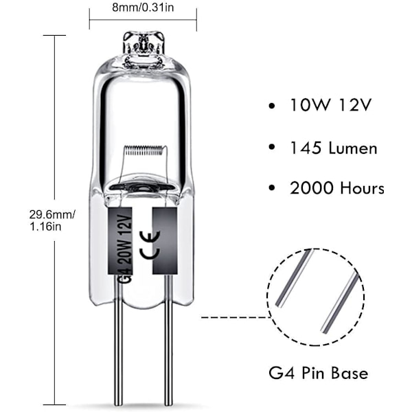 G4 halogenlampor 10W 12V - Varmvit - 10-pack 10W 10W