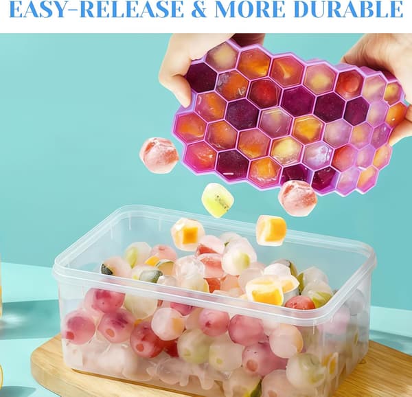 3-pack Silicone Ice Cube Tray with Lid, 37 Compartment Ice Maker, Easy Release, Reusable 111 Pieces Small Ice Cubes
