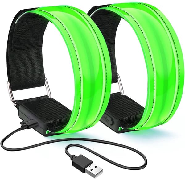 LED-upplyst handledsband, reflekterande, justerbart, blinkande för löpsäkerhet, grön