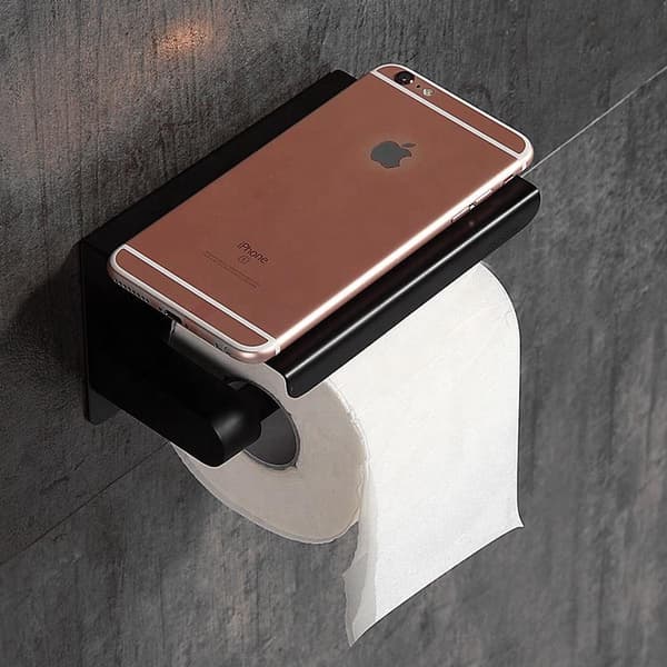 Toiletpapirholder med hylde i rustfrit stål, sølv krom til badeværelset Chrome