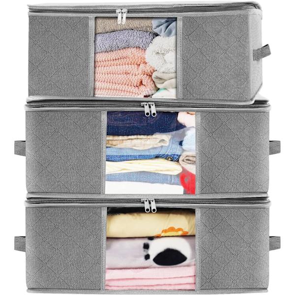 3-pack (Grey) Under Bed Clothes Storage Bag, Fabric Finish