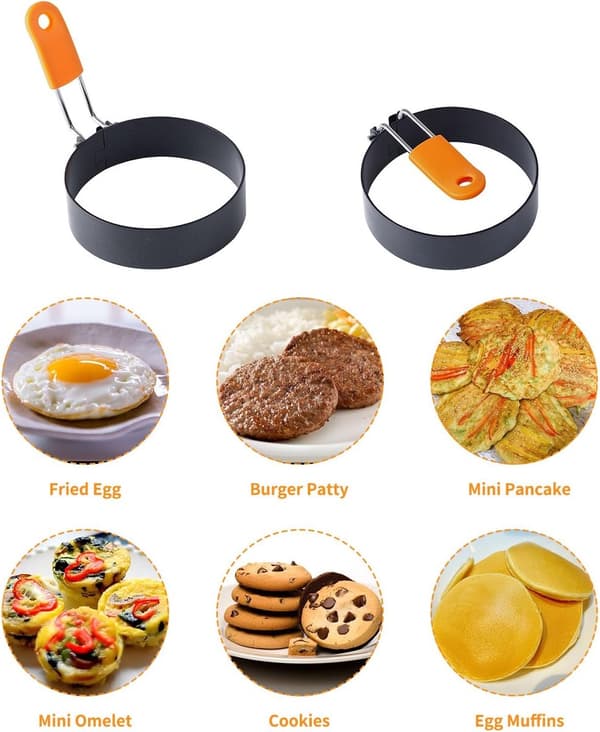 Eggeringer 2 stk 3,5 tommer, eggform med oljebørste, non-stick stekeformer for speilegg, muffins og pannekaker