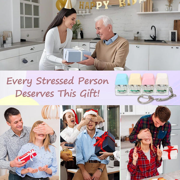 Nøglering, Stressaflastende Fidget Legetøj Push Bubble Sensorisk Nøglering, Macaron Farve