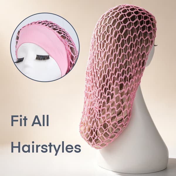 Langt hårsnet hue bred kant elastisk sovehætte til fletninger og hårbeskyttelse black 3 mesh caps