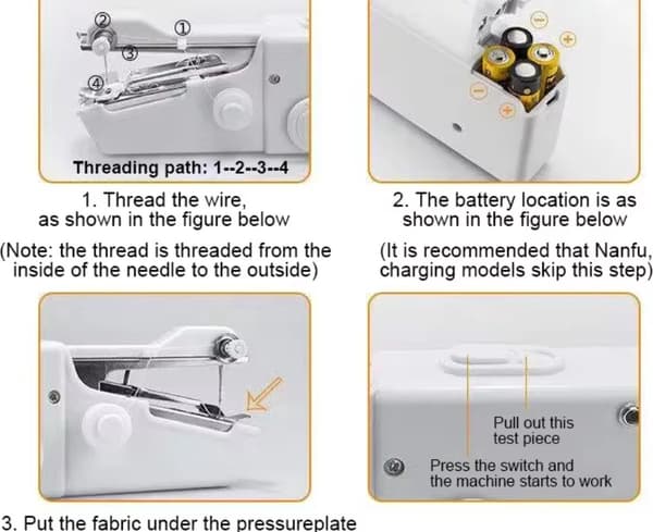 Elektrisk Mini Handsymaskin Sladdlös Batteridriven för Resereparation