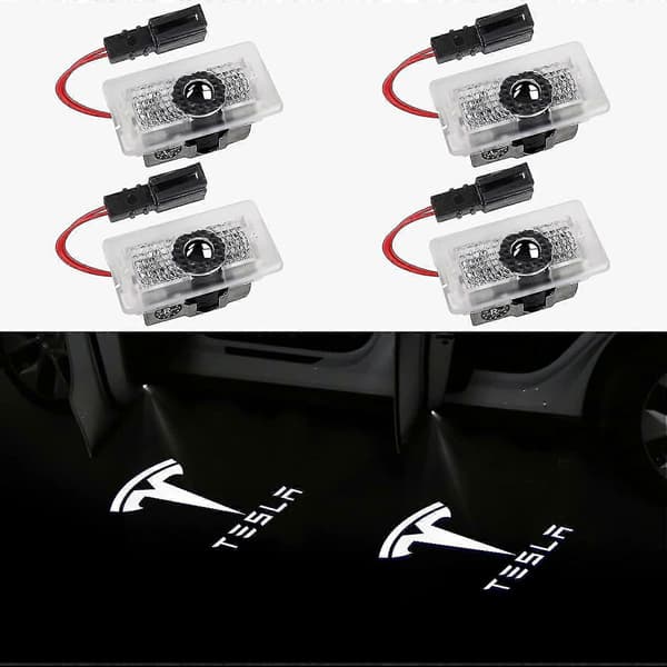 Dør Logo Projektor Lys Velkomstlys Trinlys til Tesla Model 3 Model Y Model S Model X Bil Lys Tesla Lys Tesla Tilbehør, 4 -FS-