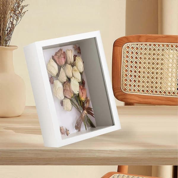 Trä Skuggbox Ram Djup Skuggbox 21,9cmx27cm Displayfodral Minnesdisplay White