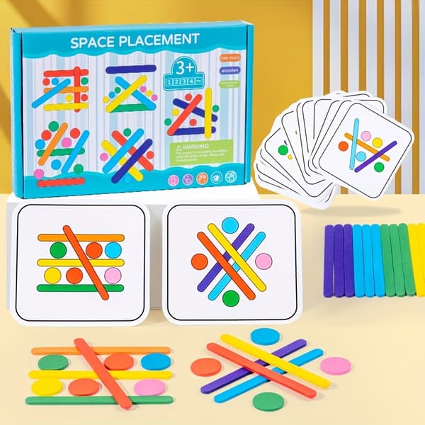 Træ Rainbow Stick Puzzle til Børn - Blå, Sensorisk Logisk Tænkespil, Pædagogisk Legetøj til Børn Blue