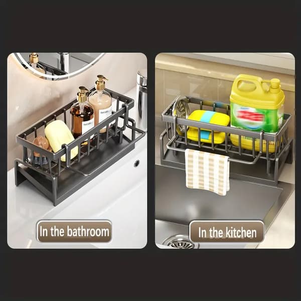 1pc Plastic Dishcloth and Sponge Holder, Multifunctional PP Storage Rack with Drip Tray, Home Organization and Storage