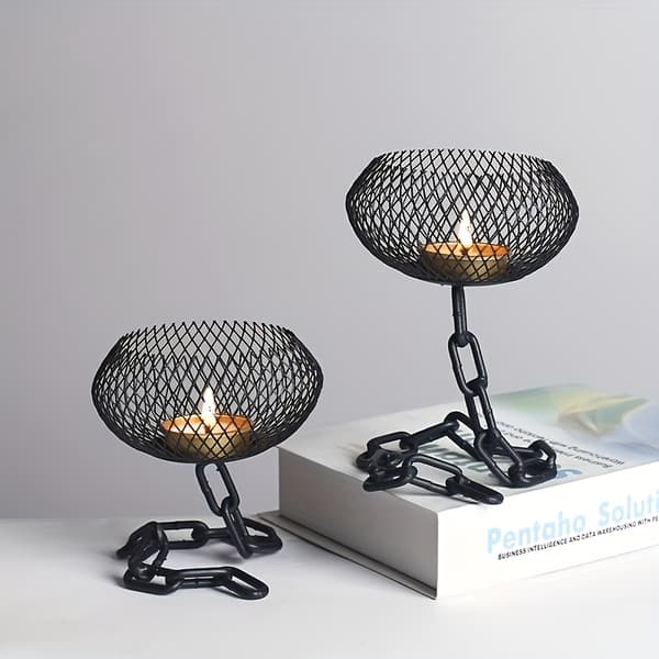 Industriell Kjede Jern Lysestaker Sett med 2 Rustikk Stil Solid for Innendørs Utendørs Telys Bryllup 2pcs