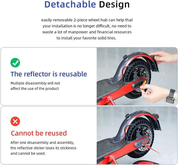 Sort/Rød - Natcoo Scooter Hjulhætte Refleksstrimmel til Xiaomi M365, Pro, 1S, Essential, Pro2, Mi3