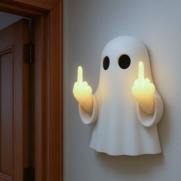 Langfinger sød spøgelse Halloween spøgelse med begge hænder, der rækker langfingre natlys