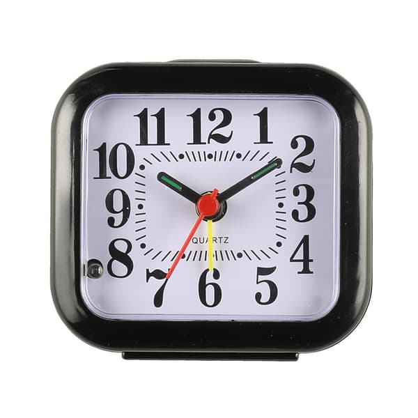Practical alarm clock with silent operation and luminous hands black