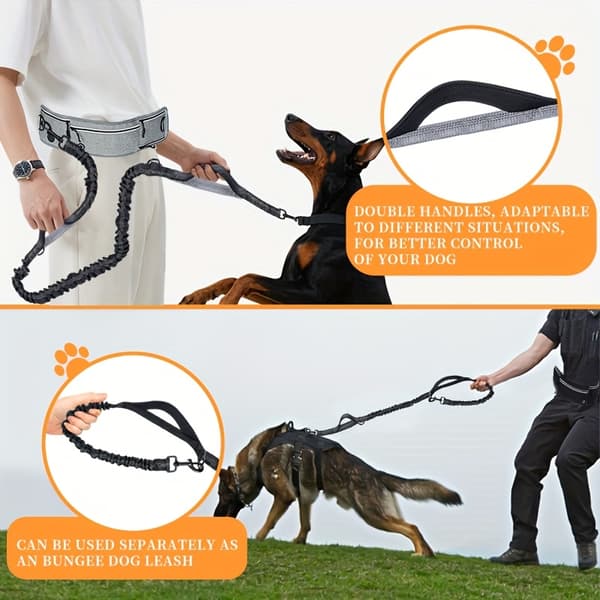 Handsfree hundkoppel justerbart infällbart reflekterande säkerhet för löpning jogging utomhus husdjur Grey One-size