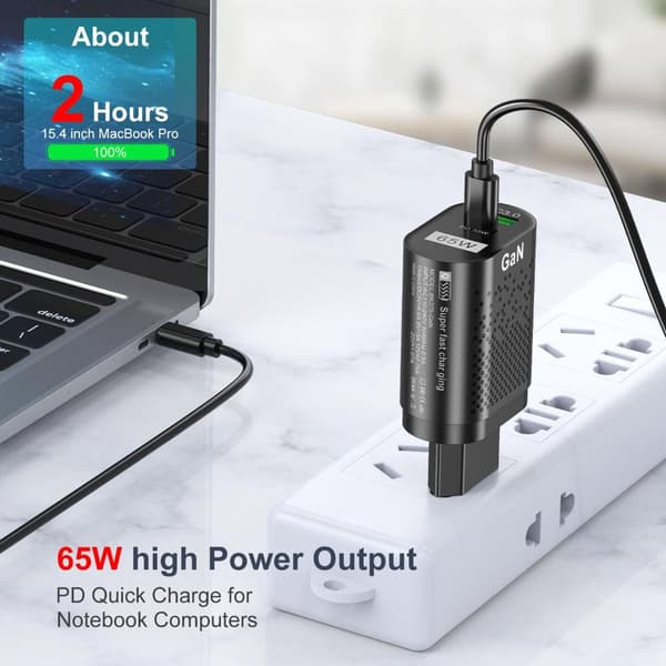 65W GaN hurtigopladeradapter hvid