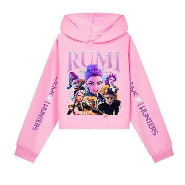 K-POP Demon Hunters Pullover Hettegenser for jenter - Rosa-FA- rosa pink 150
