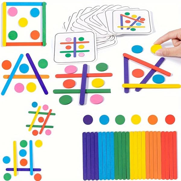 Træ Rainbow Stick Puzzle til Børn - Blå, Sensorisk Logisk Tænkespil, Pædagogisk Legetøj til Børn Blue