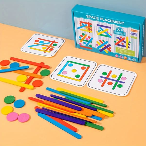 Træ Rainbow Stick Puzzle til Børn - Blå, Sensorisk Logisk Tænkespil, Pædagogisk Legetøj til Børn Blue