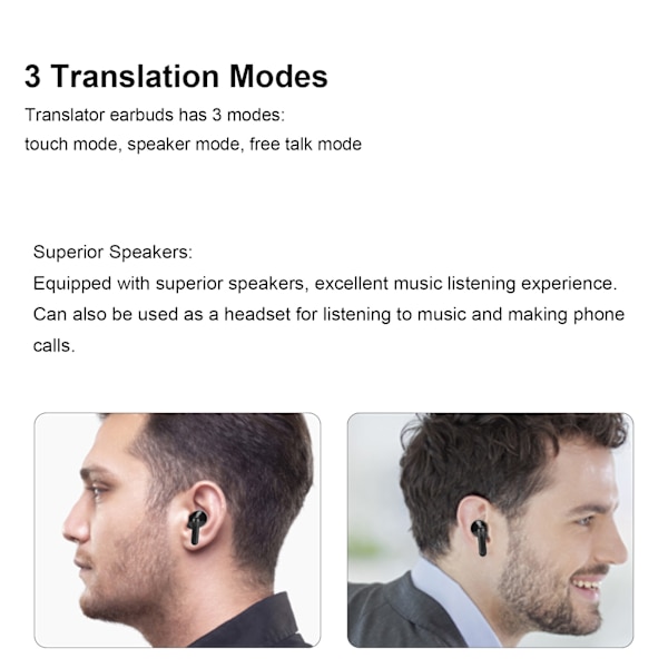 Språkoversettelseshodetelefoner Multifunksjon 144 Språk Bluetooth Språkoversettelsesenhet for Reise Shopping Svart