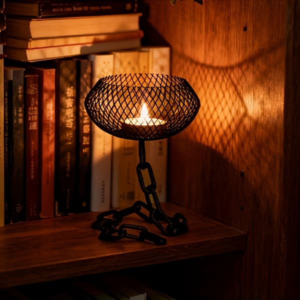 Industriell Kjede Jern Lysestaker Sett med 2 Rustikk Stil Solid for Innendørs Utendørs Telys Bryllup 2pcs