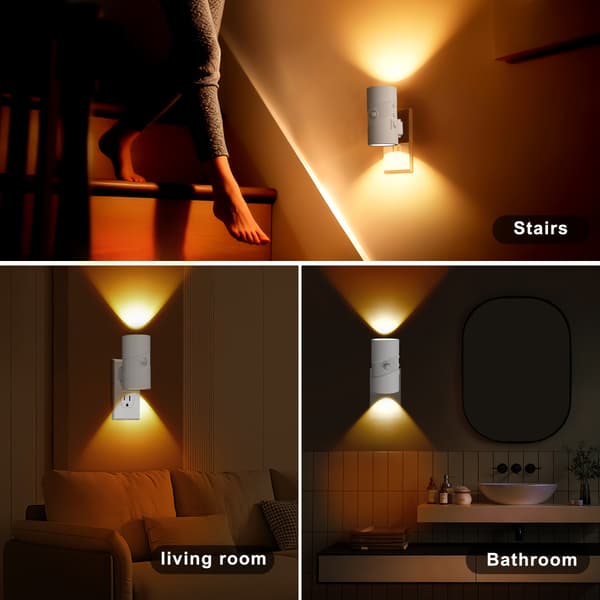 Plug-in Bevægelsessensor LED Natlampe, 3 Farvetemperaturer til Gang Trapper Soveværelse, 2-pak Black 2pcs