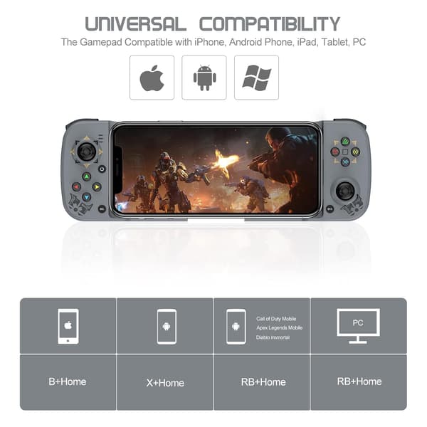 Langaton ohjain Androidille ja iPhonelle, Bluetooth-pelikonsoli, ohjaimet Samsung Galaxy 22/21/20 iPhone 14/14 Plus/14 Pro/14 Pro Max/13 Pro Max COD