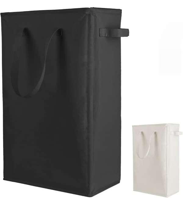 2-pack Slim Laundry Basket, Foldable Laundry Hamper, Thin Dirty Clothes Storage, Slim Foldable Laundry Bag, Space-Saving Basket Black