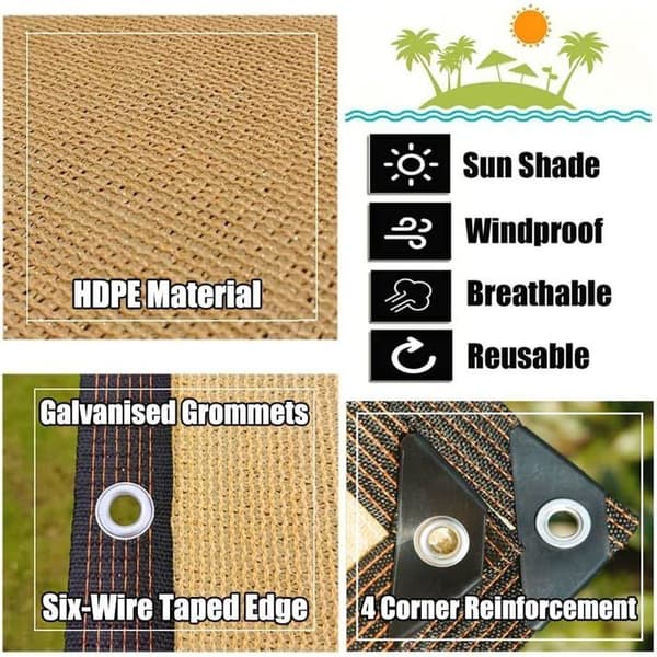 3x4m Solsejl, 90% UV-blokering, Åndbart Net, Termisk Isolering & Solbeskyttelse – Beige