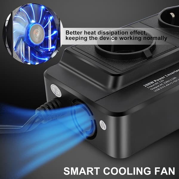 12V til 220V Bil Strømomformer Transformator 200W Sigarettennerplugg Bilinverter Adapter med 4 USB-porter 2 EU-plugger Strømomformer