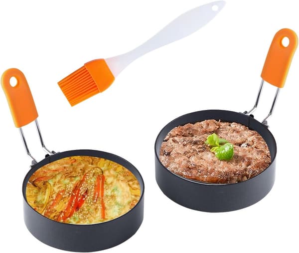 Eggeringer 2 stk 3,5 tommer, eggform med oljebørste, non-stick stekeformer for speilegg, muffins og pannekaker